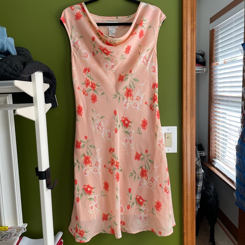 Peach colored floral dress